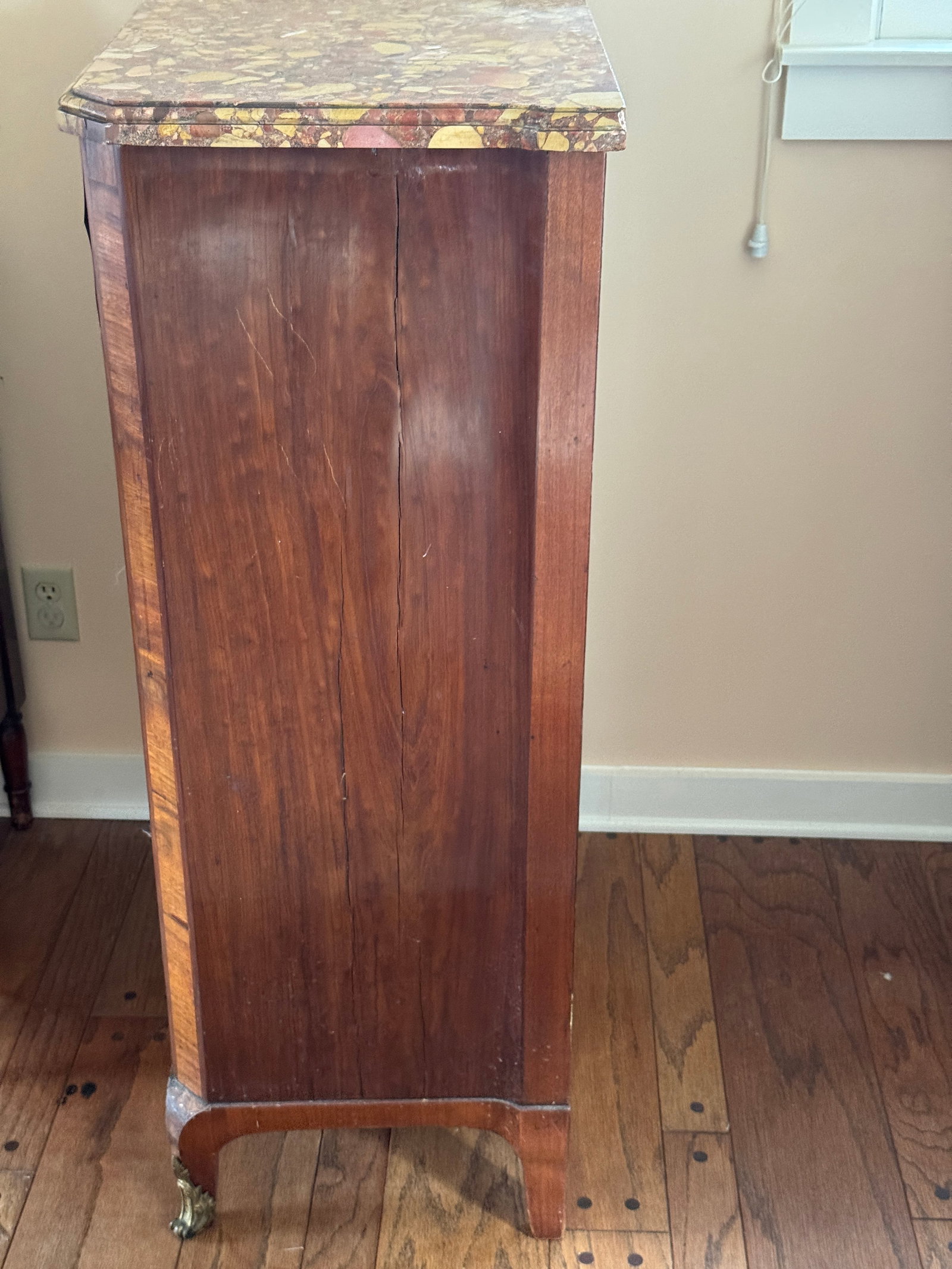 Late 19th-Century French Louis XVI-Style Mahogany Semainier Chest - Breccia Marble Top, Tall Narrow - 4