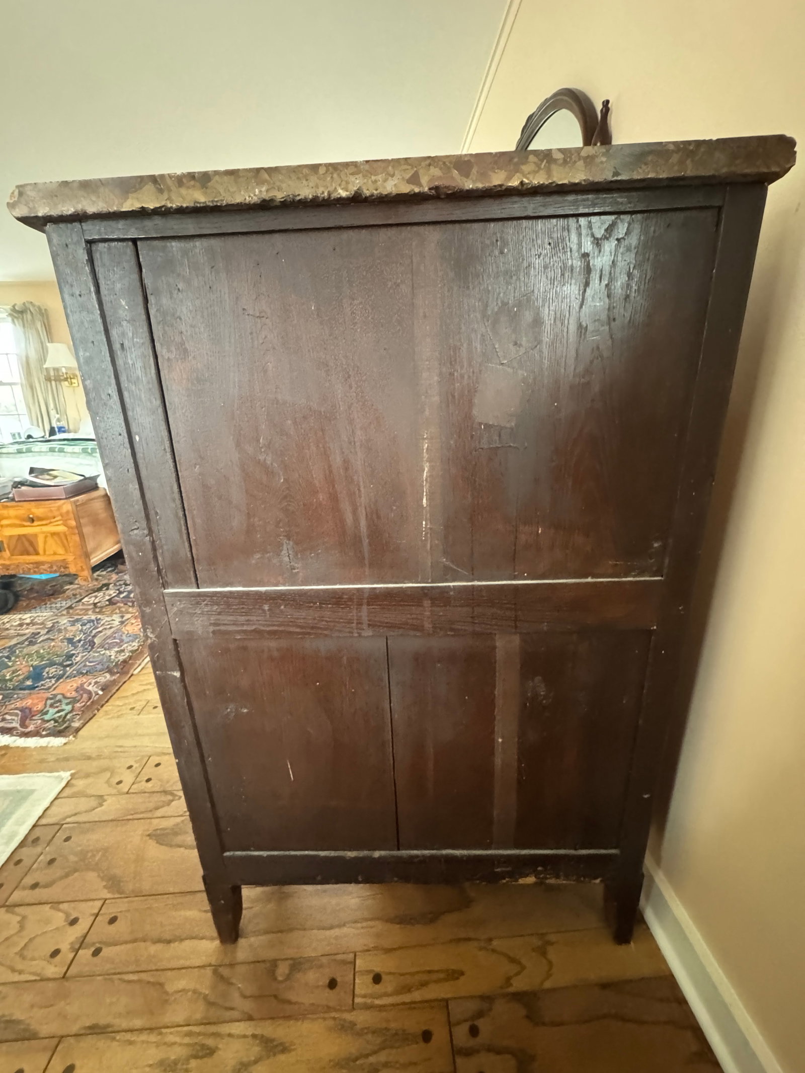 Late 19th-Century French Louis XVI-Style Mahogany Semainier Chest - Breccia Marble Top, Tall Narrow - 5