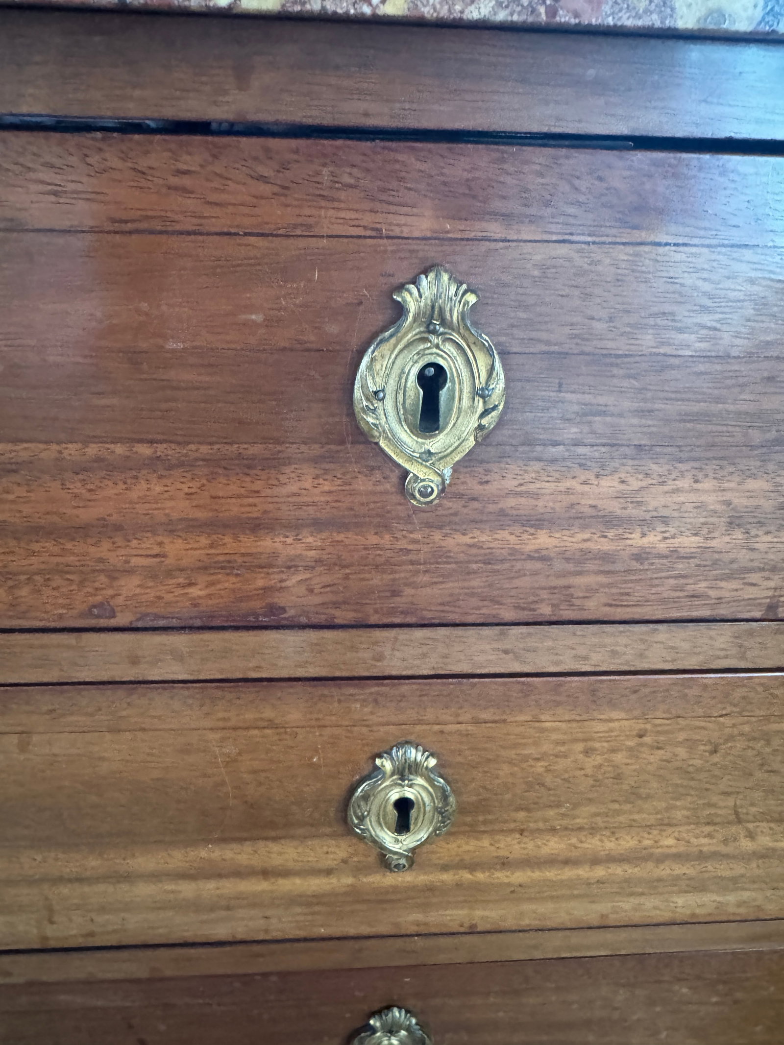 Late 19th-Century French Louis XVI-Style Mahogany Semainier Chest - Breccia Marble Top, Tall Narrow - 6