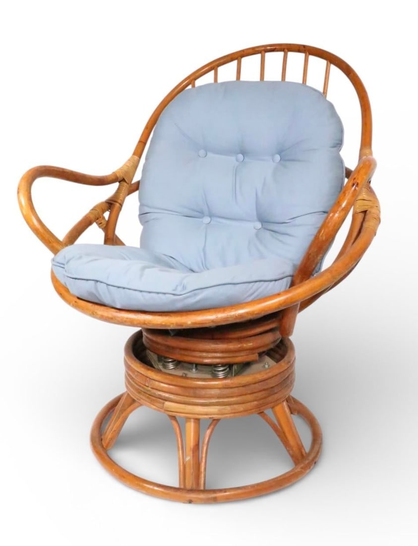 Mid 20th Century Bamboo Swivel Lounge Chair and Ottoman - 2