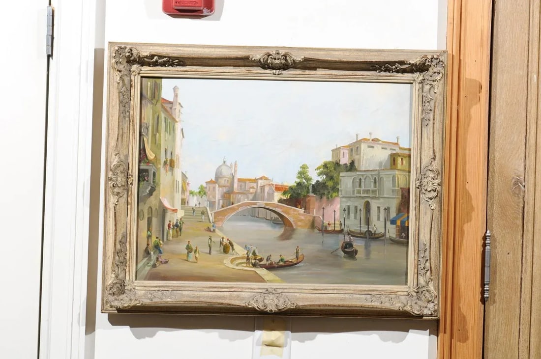 Mid 19th Century Venetian Scene Oil Painting, Framed - 2