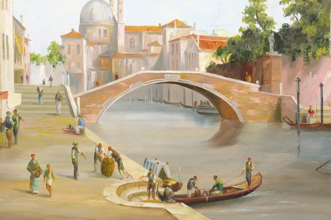 Mid 19th Century Venetian Scene Oil Painting, Framed - 7