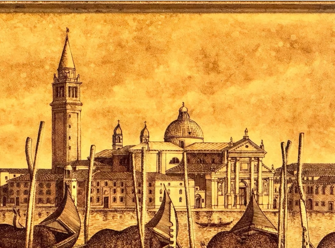 Exceptional Original Ink on Plaster Venezia Island of San Giorgio by the Twins Bugagiar - 5