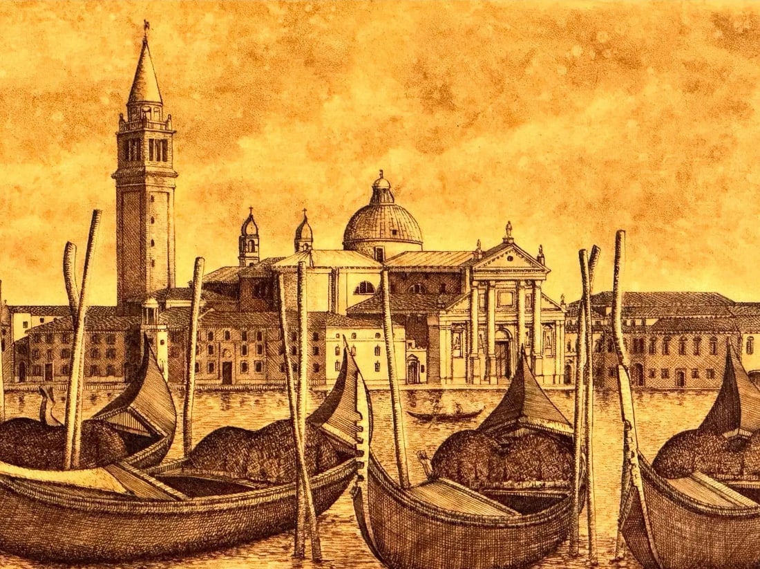Exceptional Original Ink on Plaster Venezia Island of San Giorgio by the Twins Bugagiar - 6