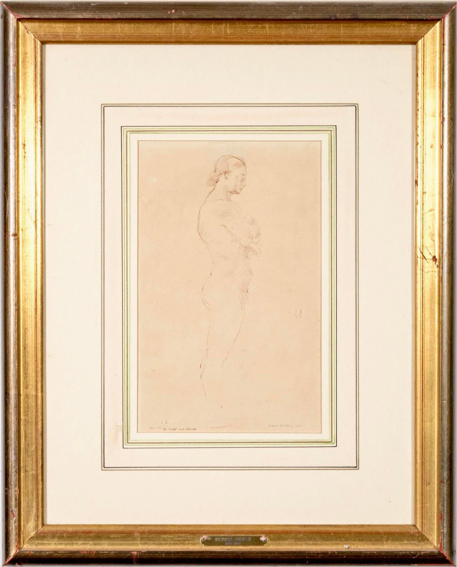 Victoria Hutson Huntley (American , Ny 1900 - 1971) Pen & Ink Drawing on Paper - Figure Study of a M - 9