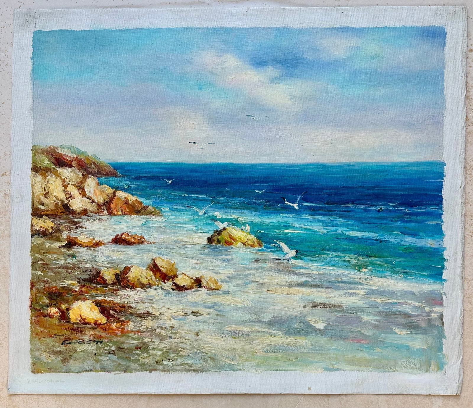 Coastal Seascape Cliffs Oil Painting on Canvas, Unstretched, by Ericson - 2