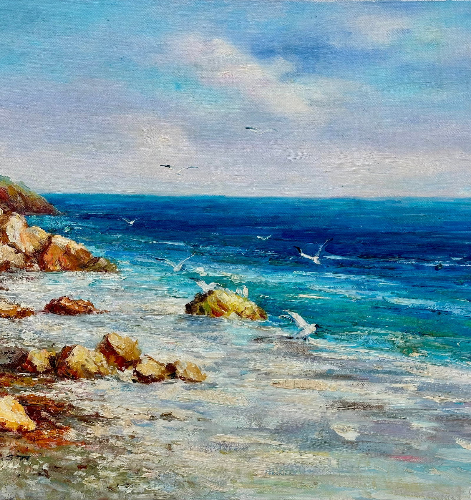 Coastal Seascape Cliffs Oil Painting on Canvas, Unstretched, by Ericson - 3