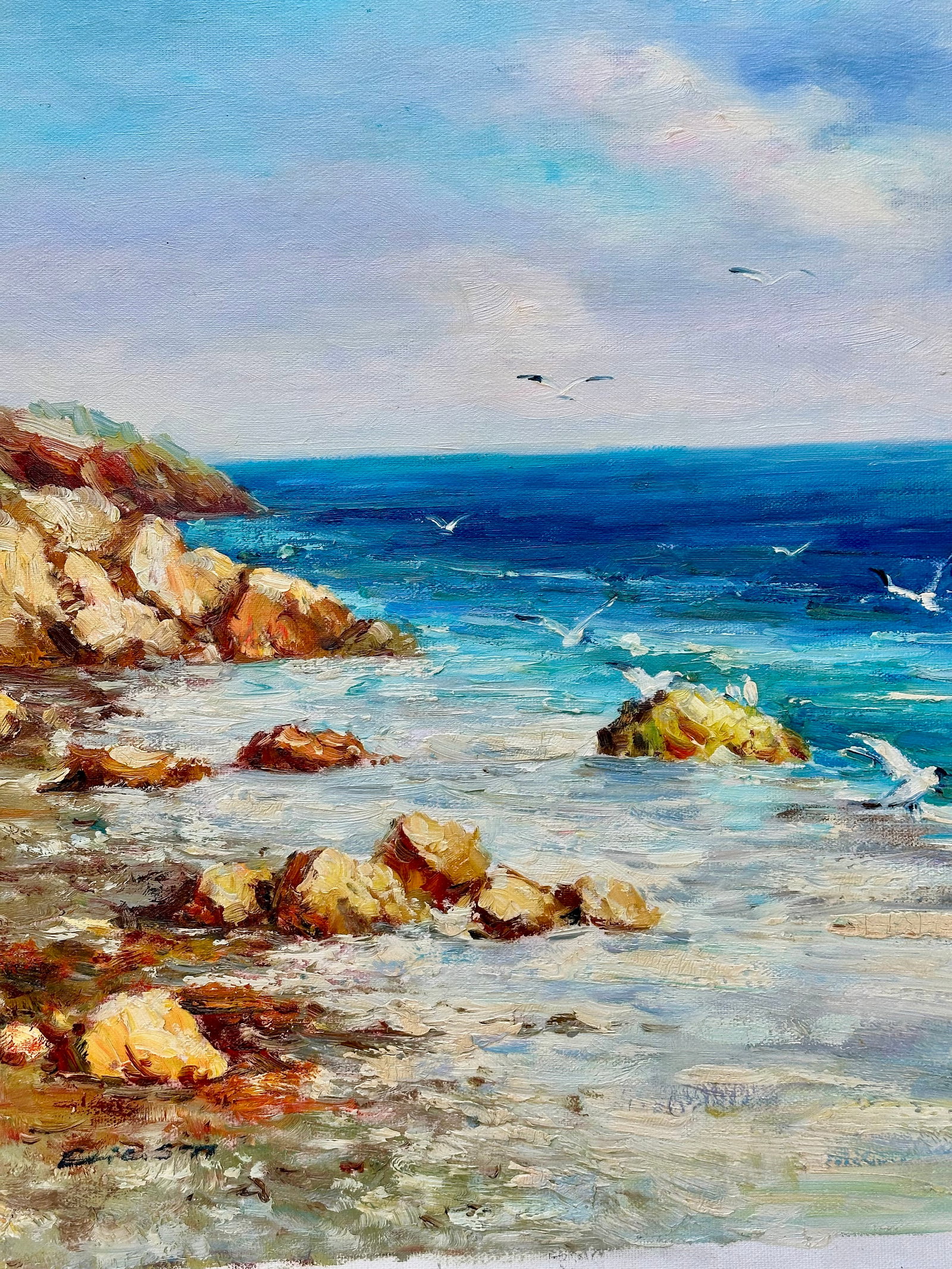 Coastal Seascape Cliffs Oil Painting on Canvas, Unstretched, by Ericson - 4