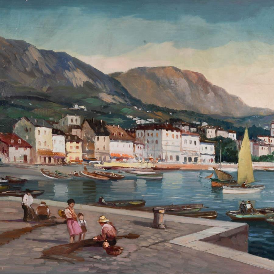 Framed Signed Afternoon in the Fishing Village Oil on Canvas - 2