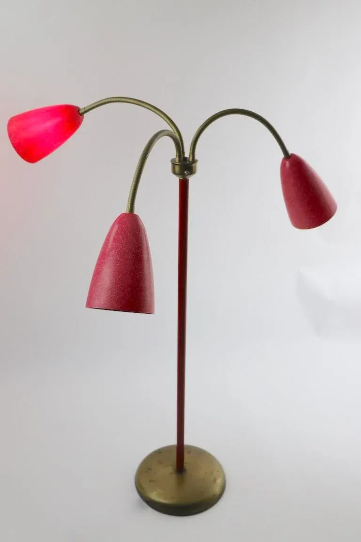 Mid Century Gooseneck Floor Lamp in Red - 4