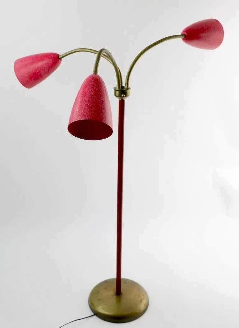 Mid Century Gooseneck Floor Lamp in Red - 6