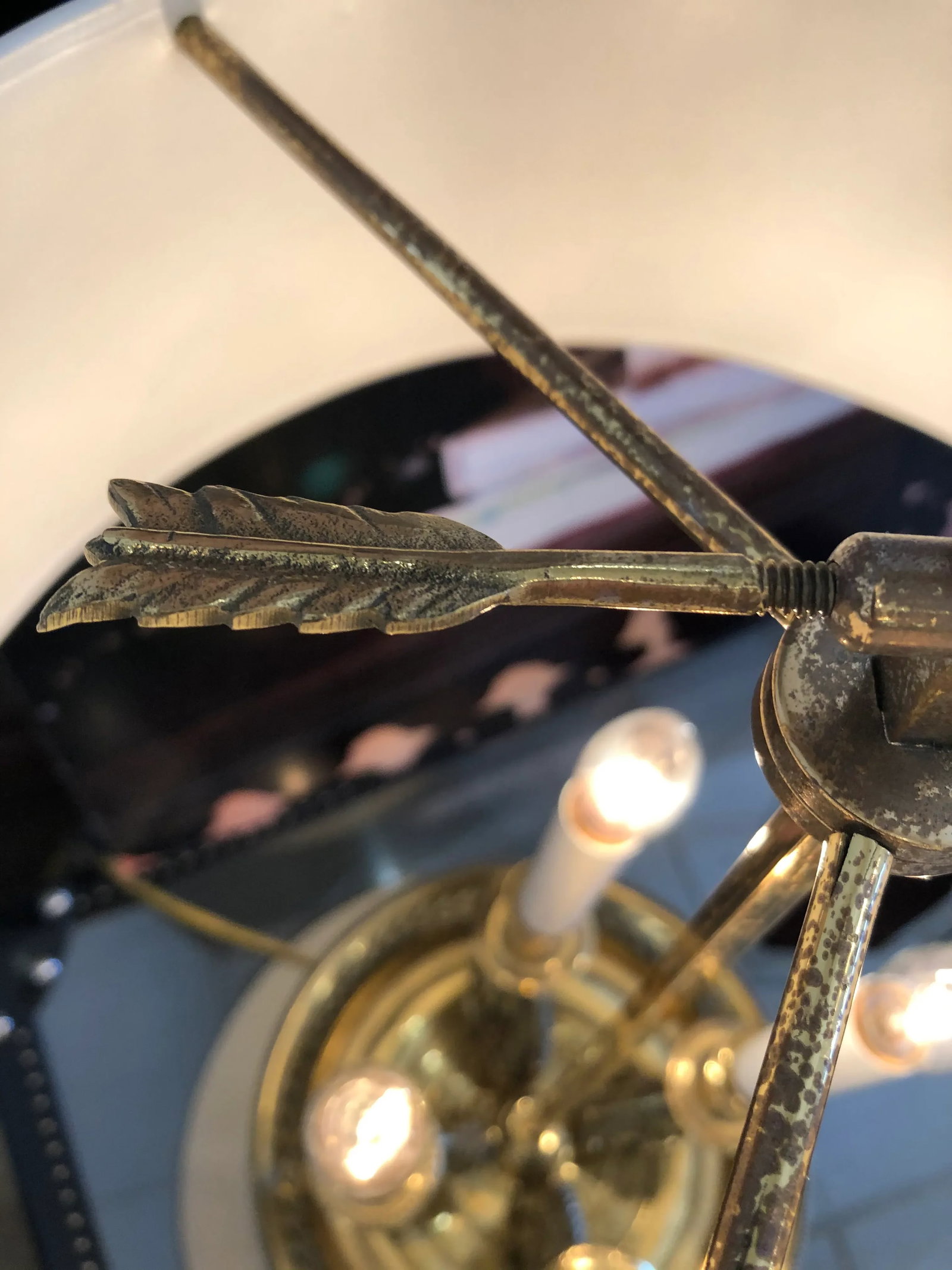Vintage Cast Brass Bouillotte Lamp With Tole Shade - 5