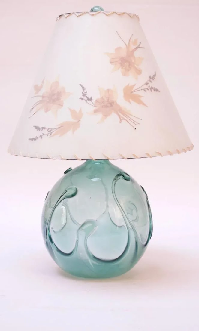 1970s Aqua Tone 'Lily Pad' Art Glass Lamp by Richard Harkness - 2