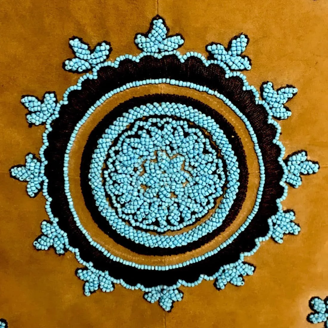 Late 20th Century Native American Style Suede Pillow With Turquoise Glass Beadwork - 3