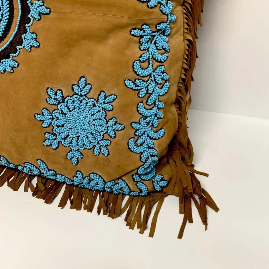 Late 20th Century Native American Style Suede Pillow With Turquoise Glass Beadwork - 7