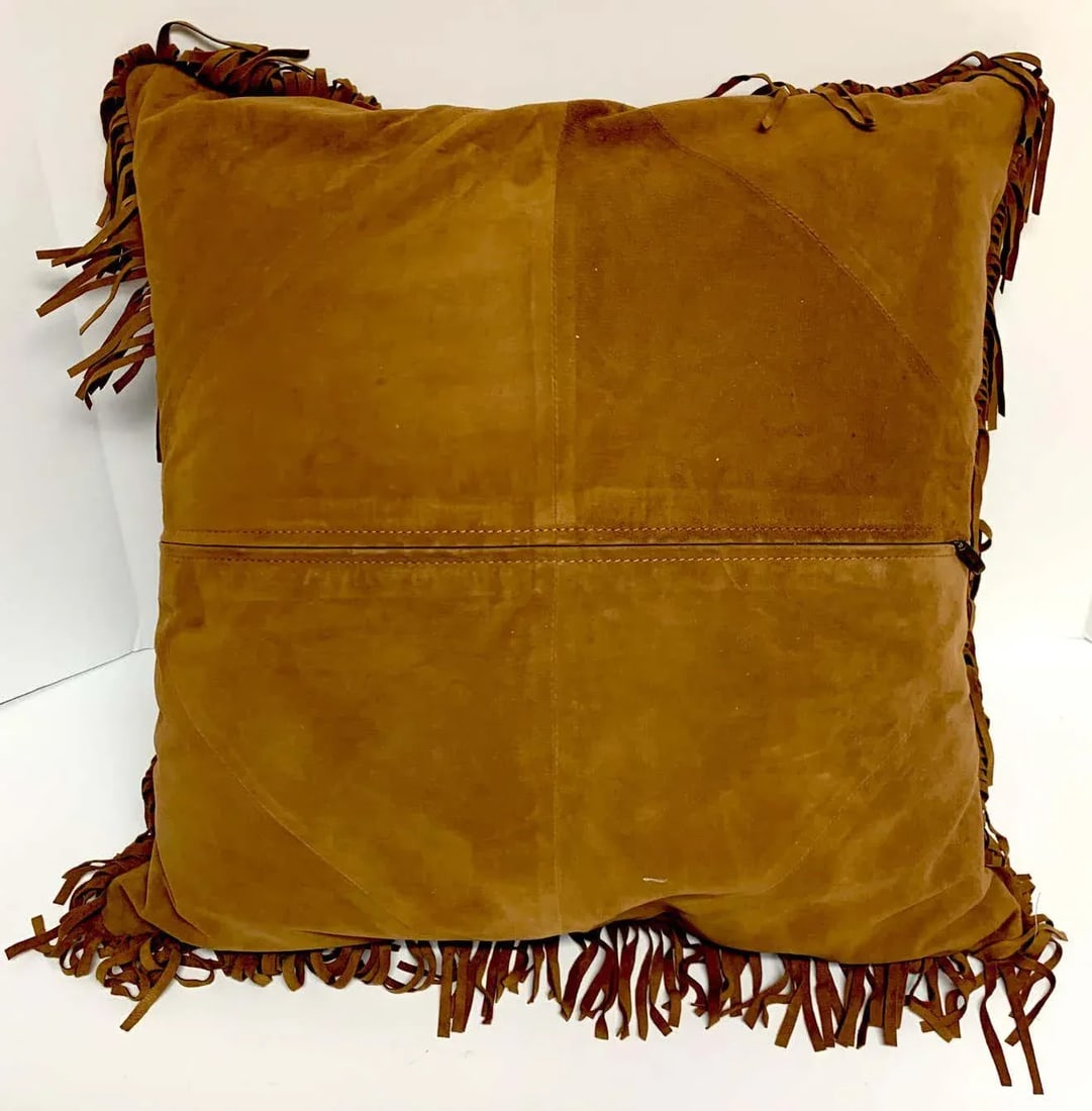 Late 20th Century Native American Style Suede Pillow With Turquoise Glass Beadwork - 8