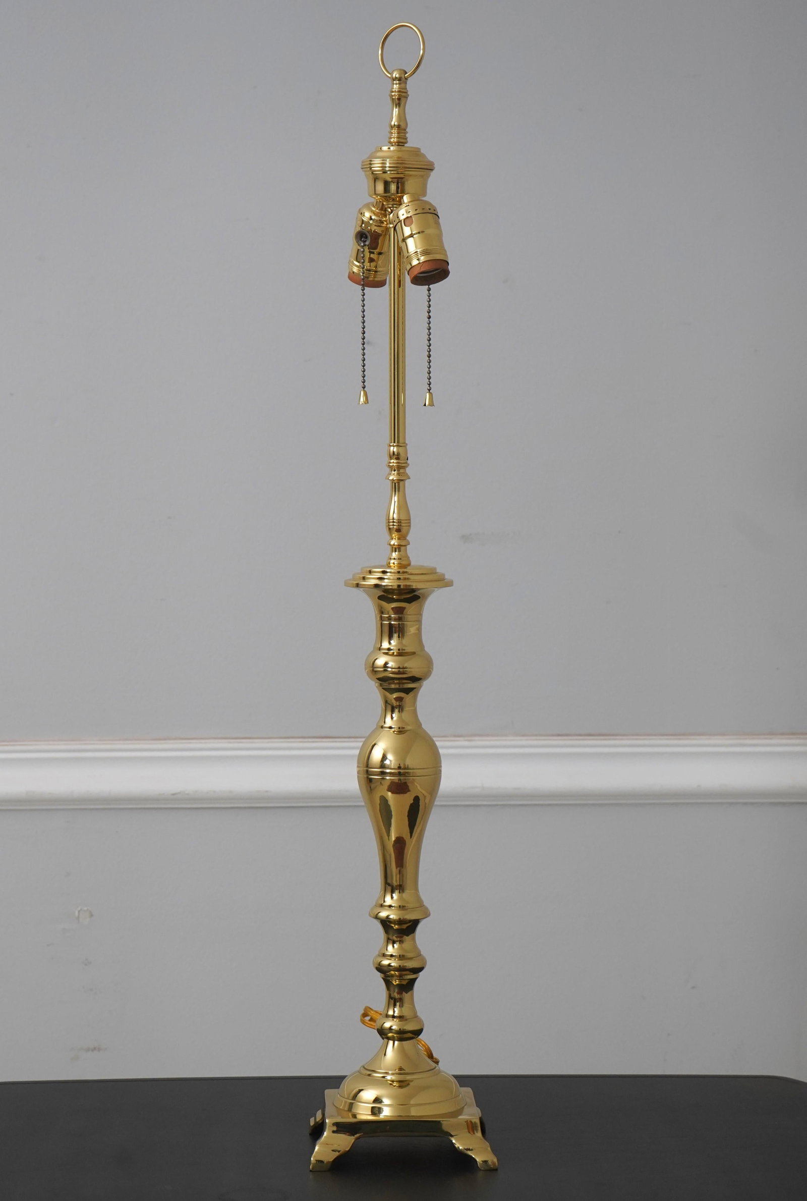 1990s Pair Solid Brass Candlestick Form Table Lamps - 3