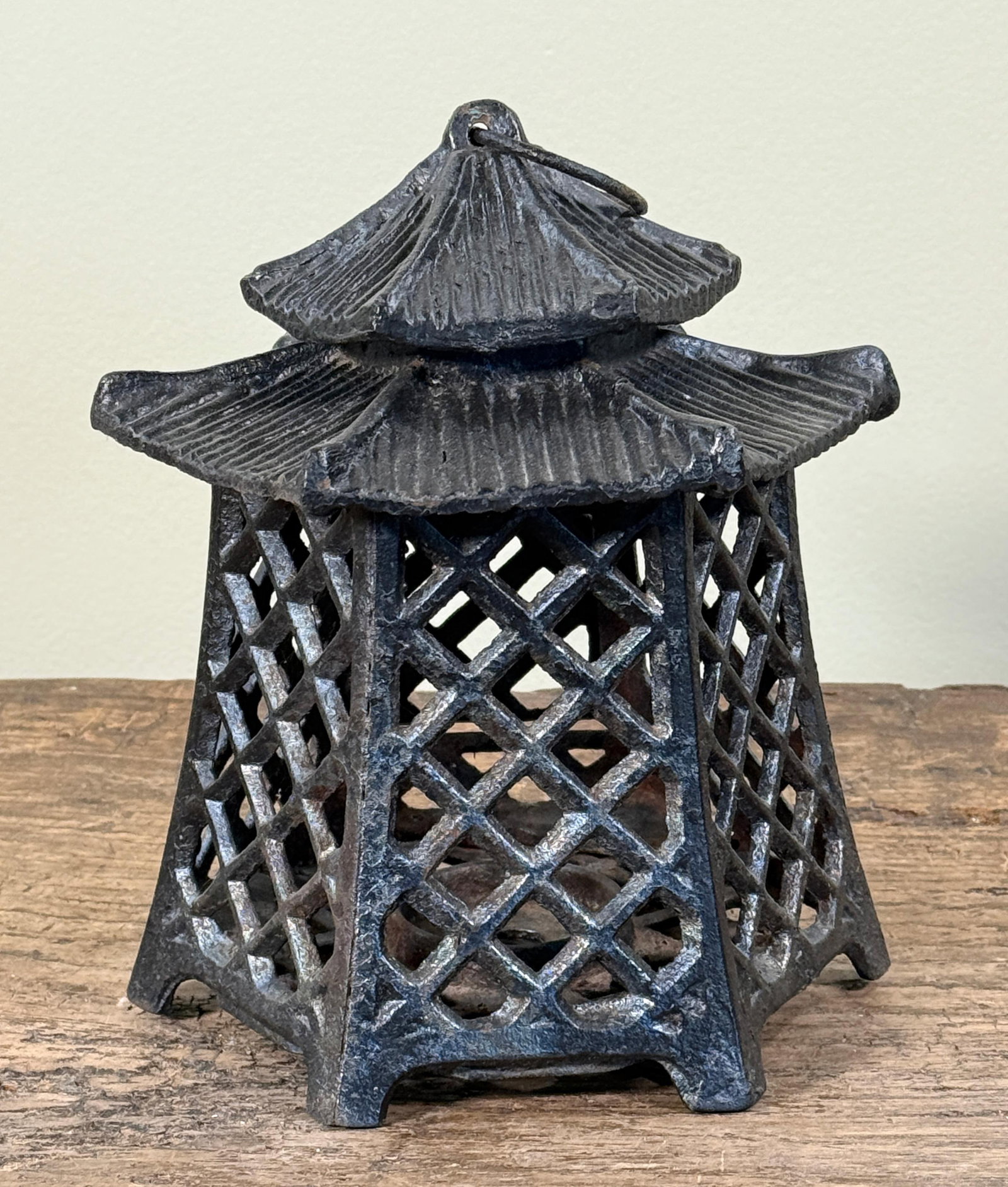 Vintage Japanese Style Cast Iron Pagoda Hanging Lantern - 2