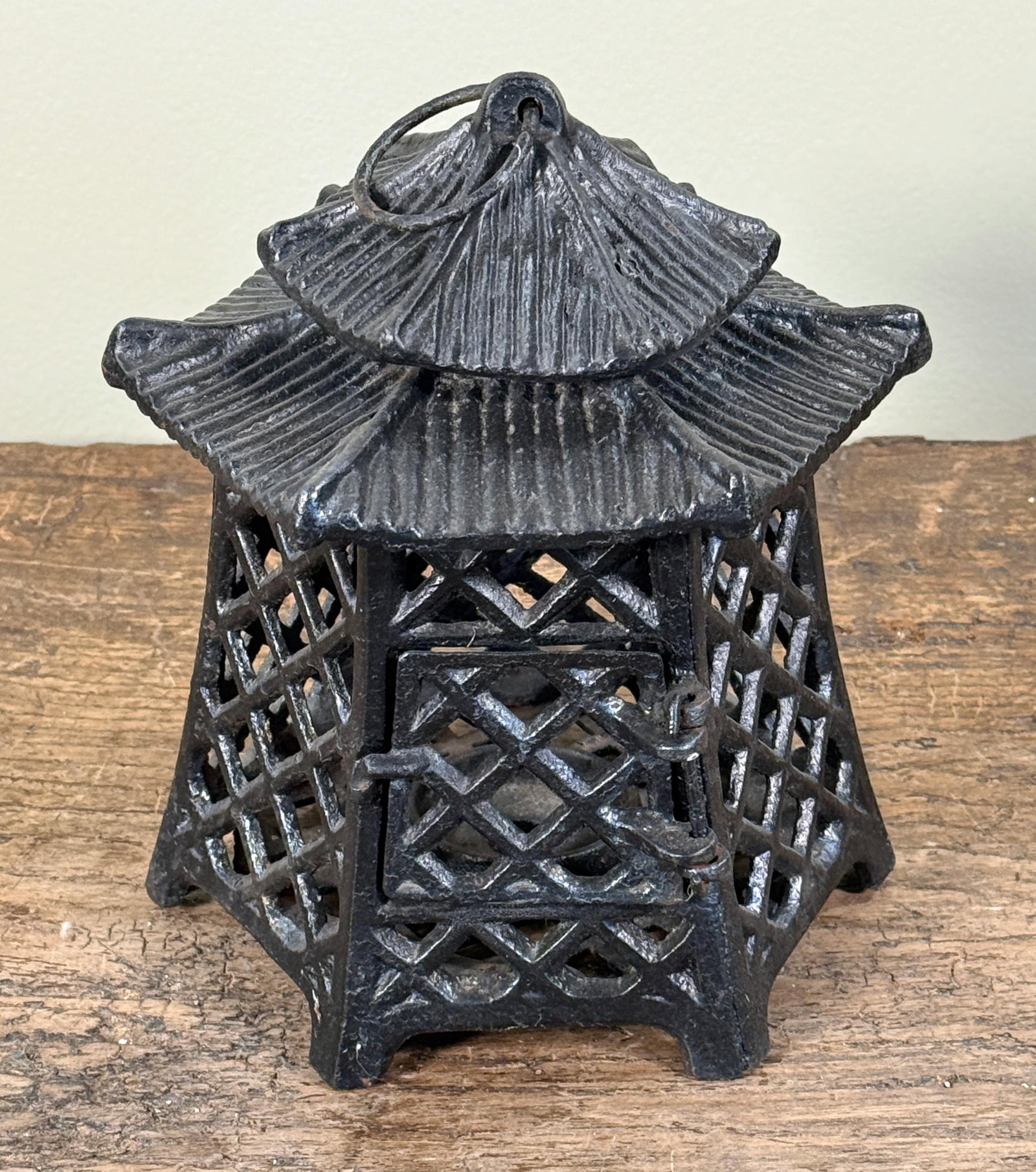 Vintage Japanese Style Cast Iron Pagoda Hanging Lantern - 3