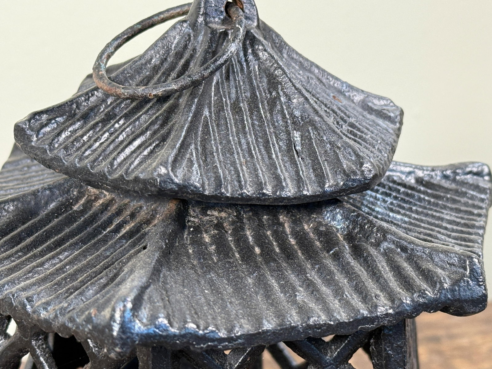 Vintage Japanese Style Cast Iron Pagoda Hanging Lantern - 6