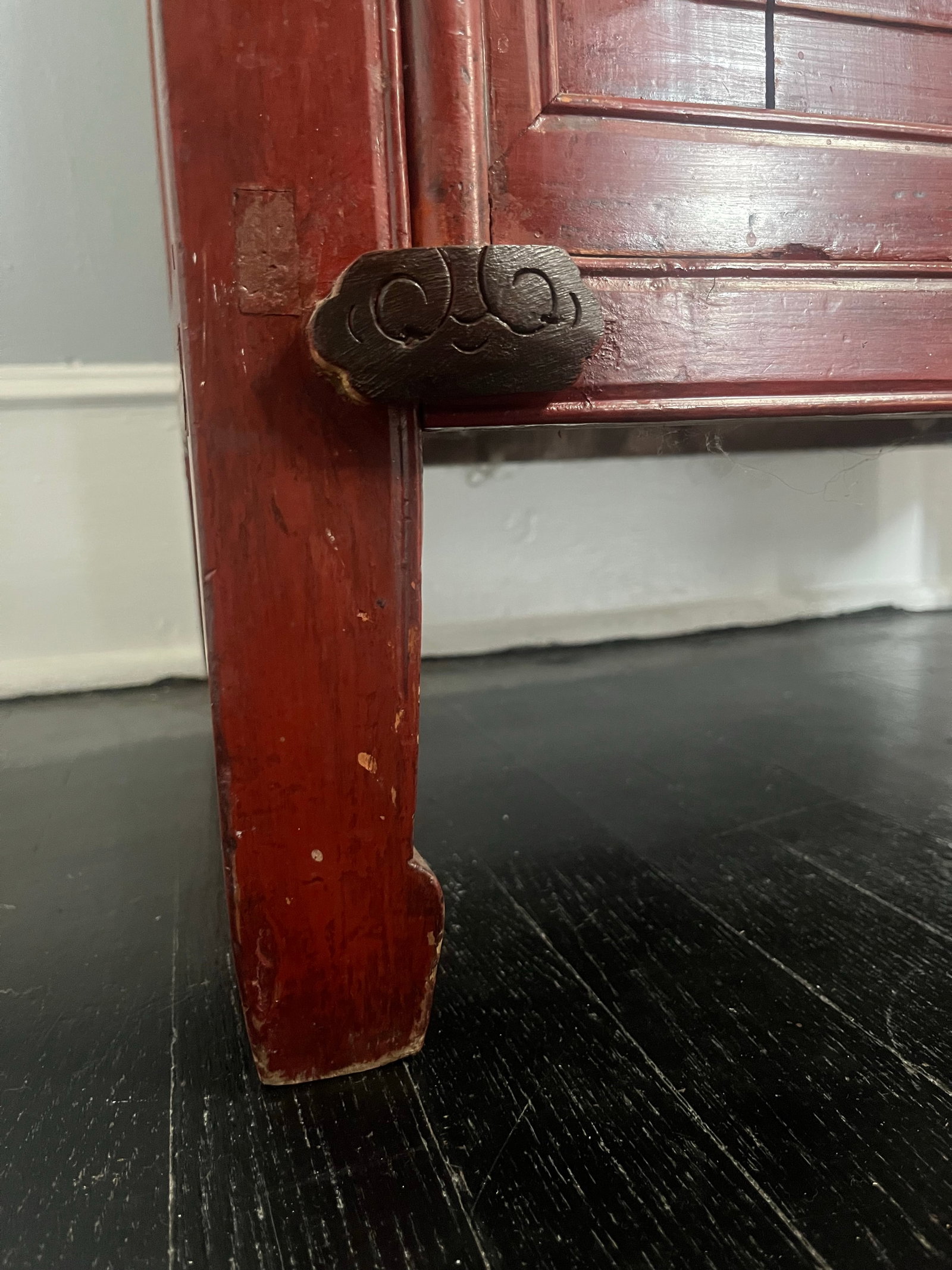 Late Qing Dynasty Red Lacquer Elmwood Accent Cabinet - Distressed Finish - 7
