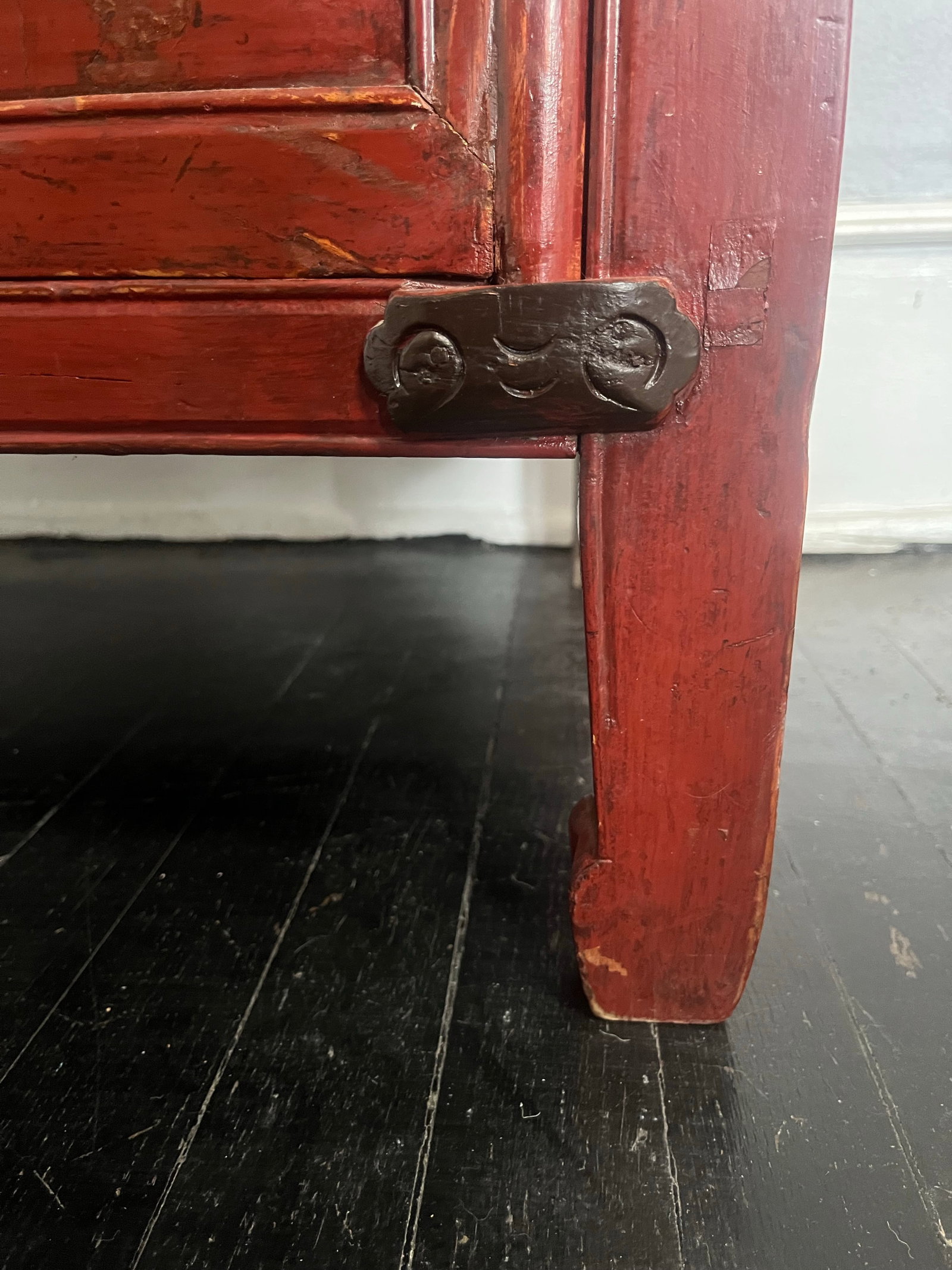 Late Qing Dynasty Red Lacquer Elmwood Accent Cabinet - Distressed Finish - 8