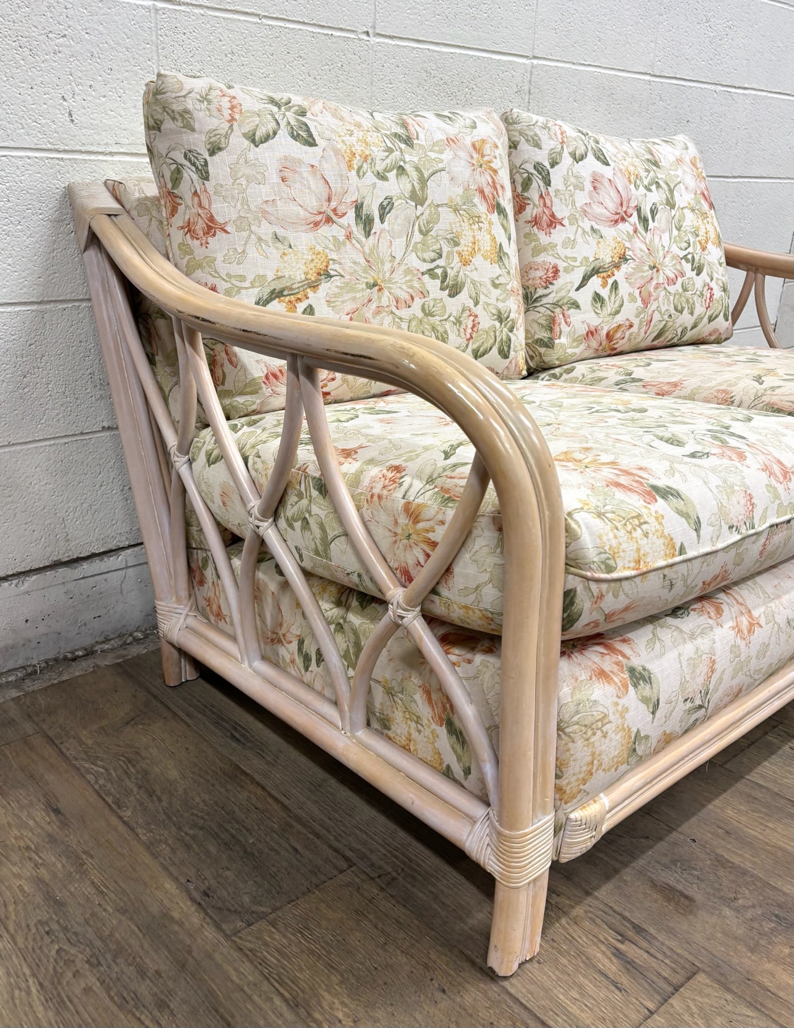 Vintage MCM Ficks Reed Style Organic Coastal Boho Style Rattan Loveseat Settee - 4