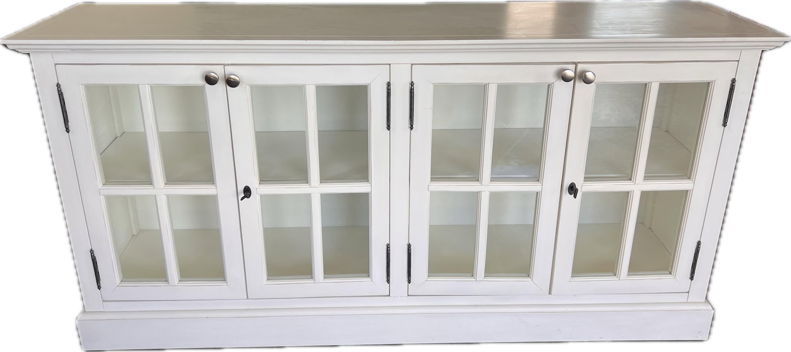 Vintage Painted White Sideboard Credenza Coastal Farmhouse Console Window Pane Doors 72" - 5