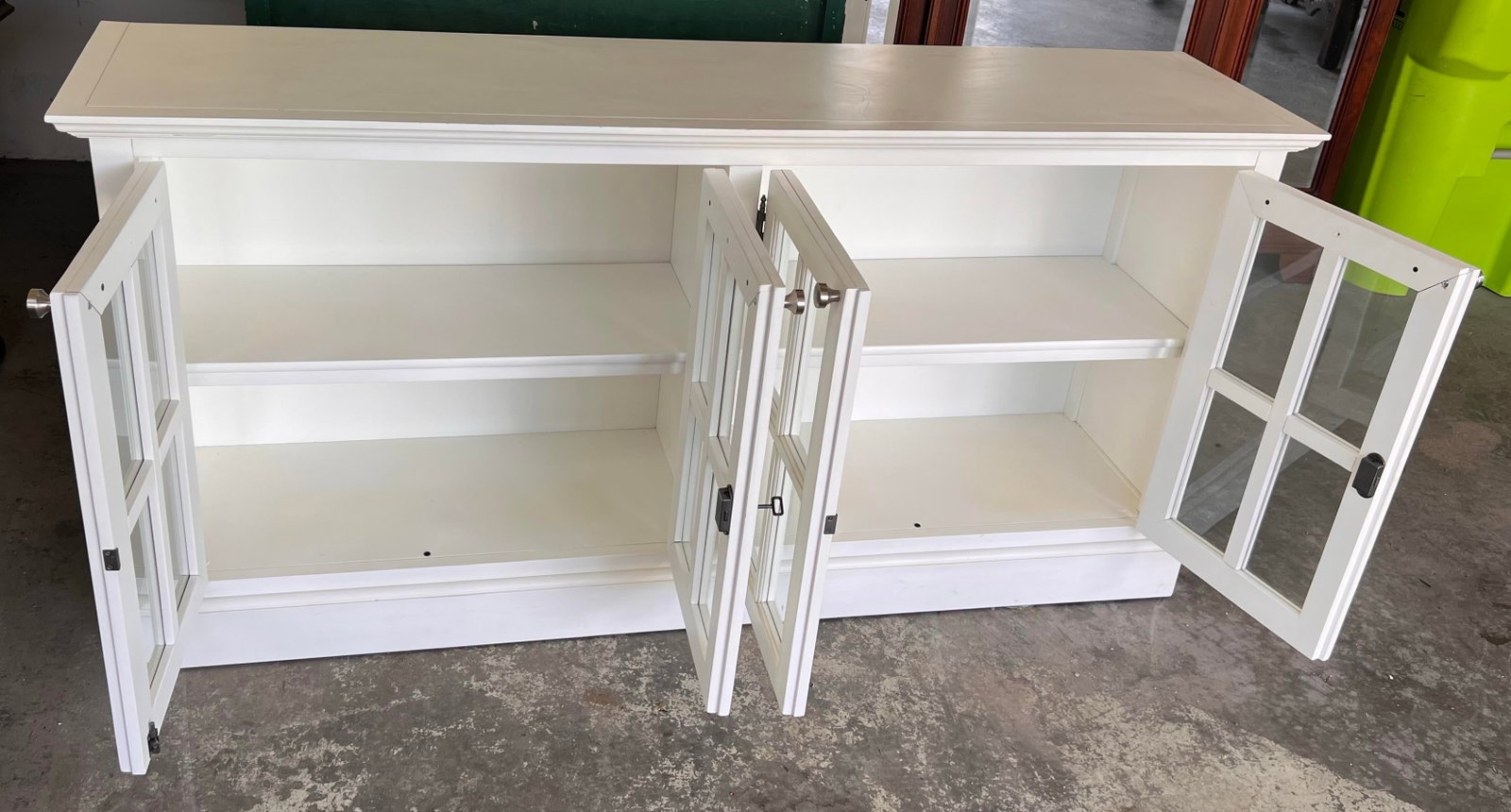 Vintage Painted White Sideboard Credenza Coastal Farmhouse Console Window Pane Doors 72" - 6