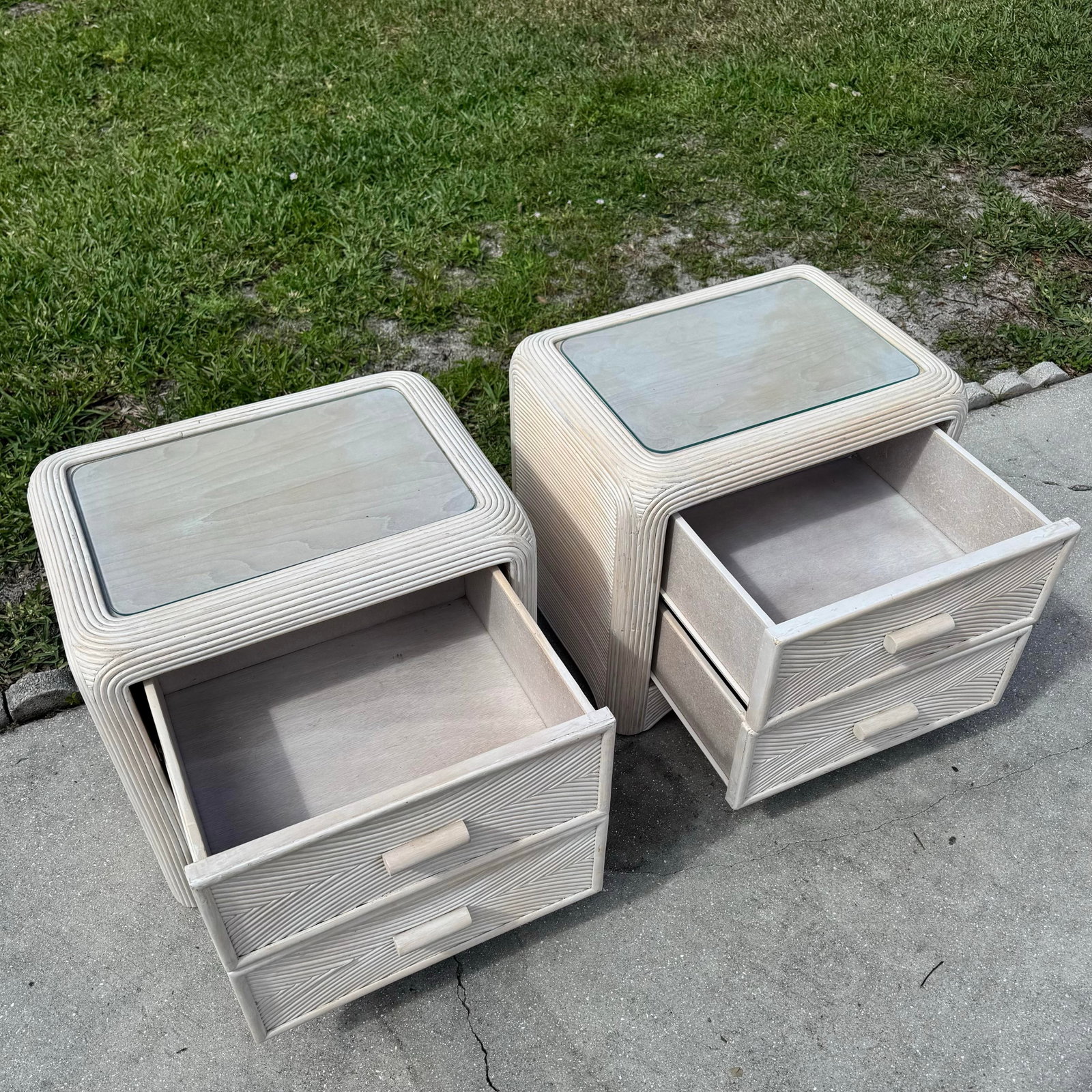 Boho Chic Waterfall Pencil Reed Nightstands - A Pair - 5