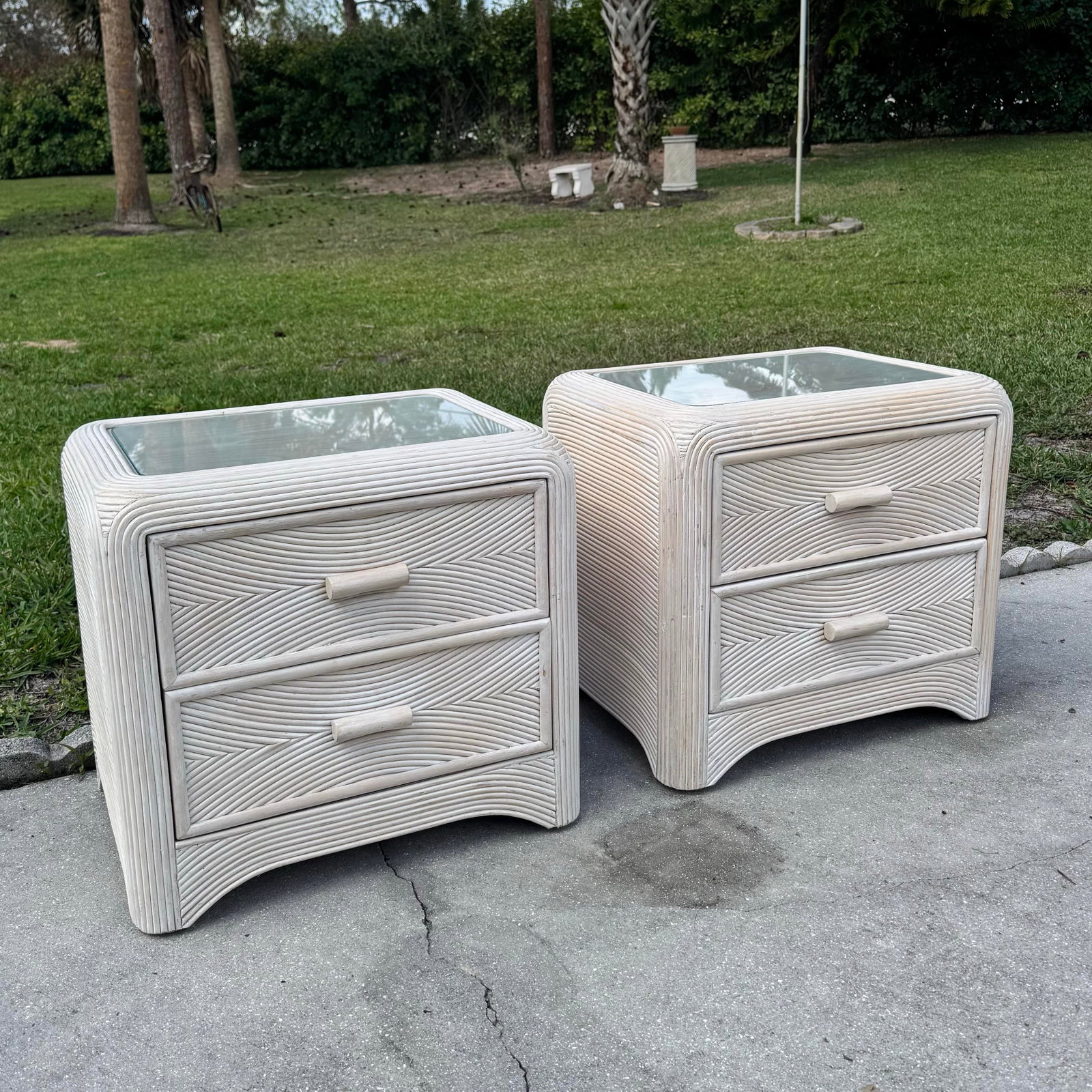 Boho Chic Waterfall Pencil Reed Nightstands - A Pair - 6
