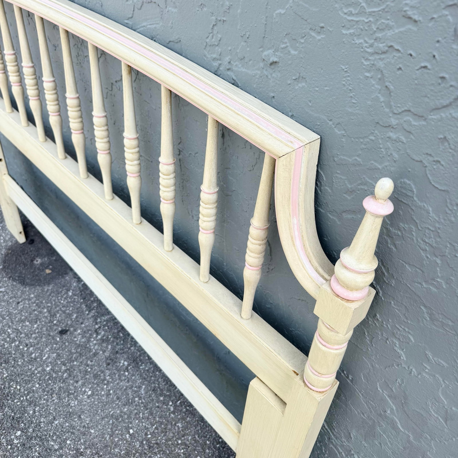 Vintage Coastal Cream and Pink Queen Size Headboard by Thomasville - 3