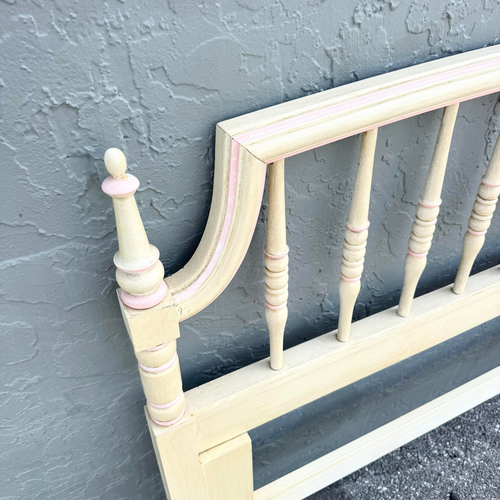 Vintage Coastal Cream and Pink Queen Size Headboard by Thomasville - 5