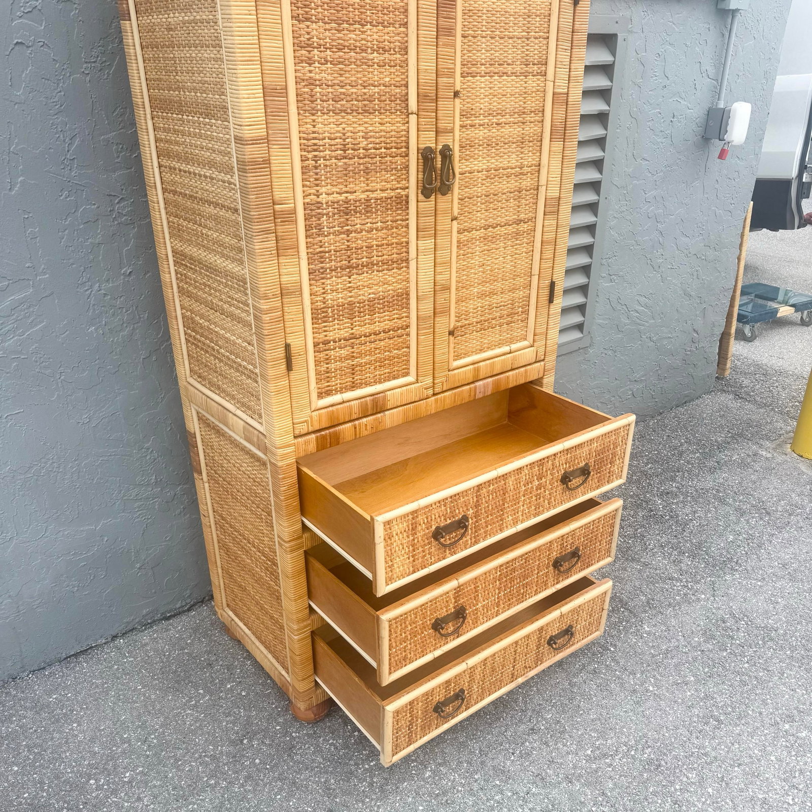 Boho Chic Wicker Wrapped Rattan Armoire - 3