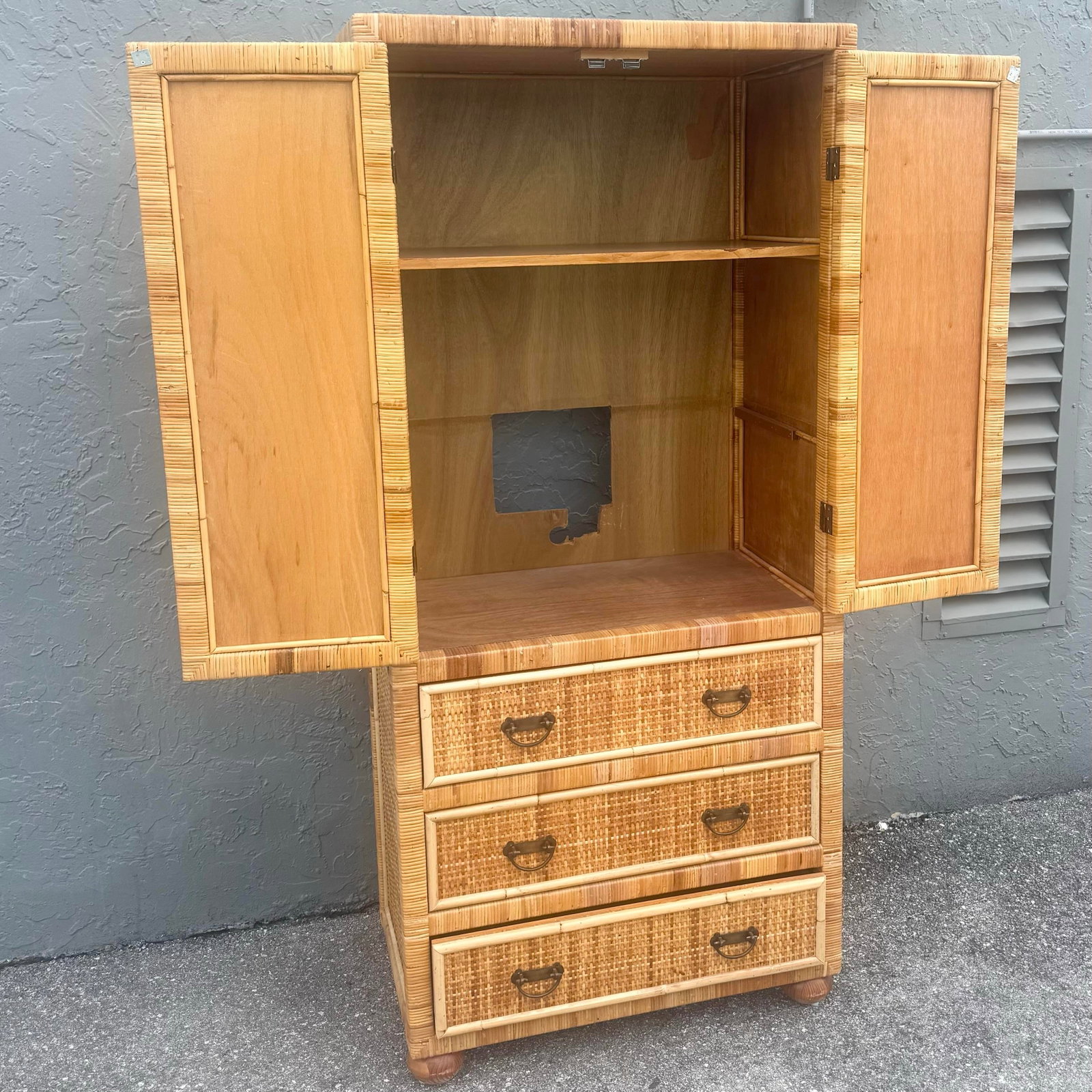 Boho Chic Wicker Wrapped Rattan Armoire - 4