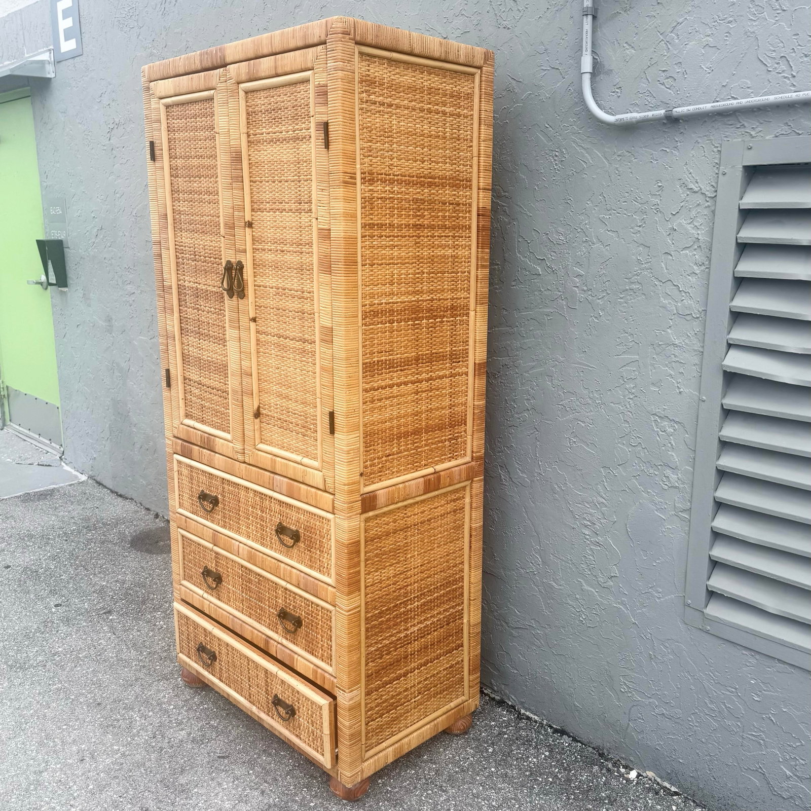 Boho Chic Wicker Wrapped Rattan Armoire - 5