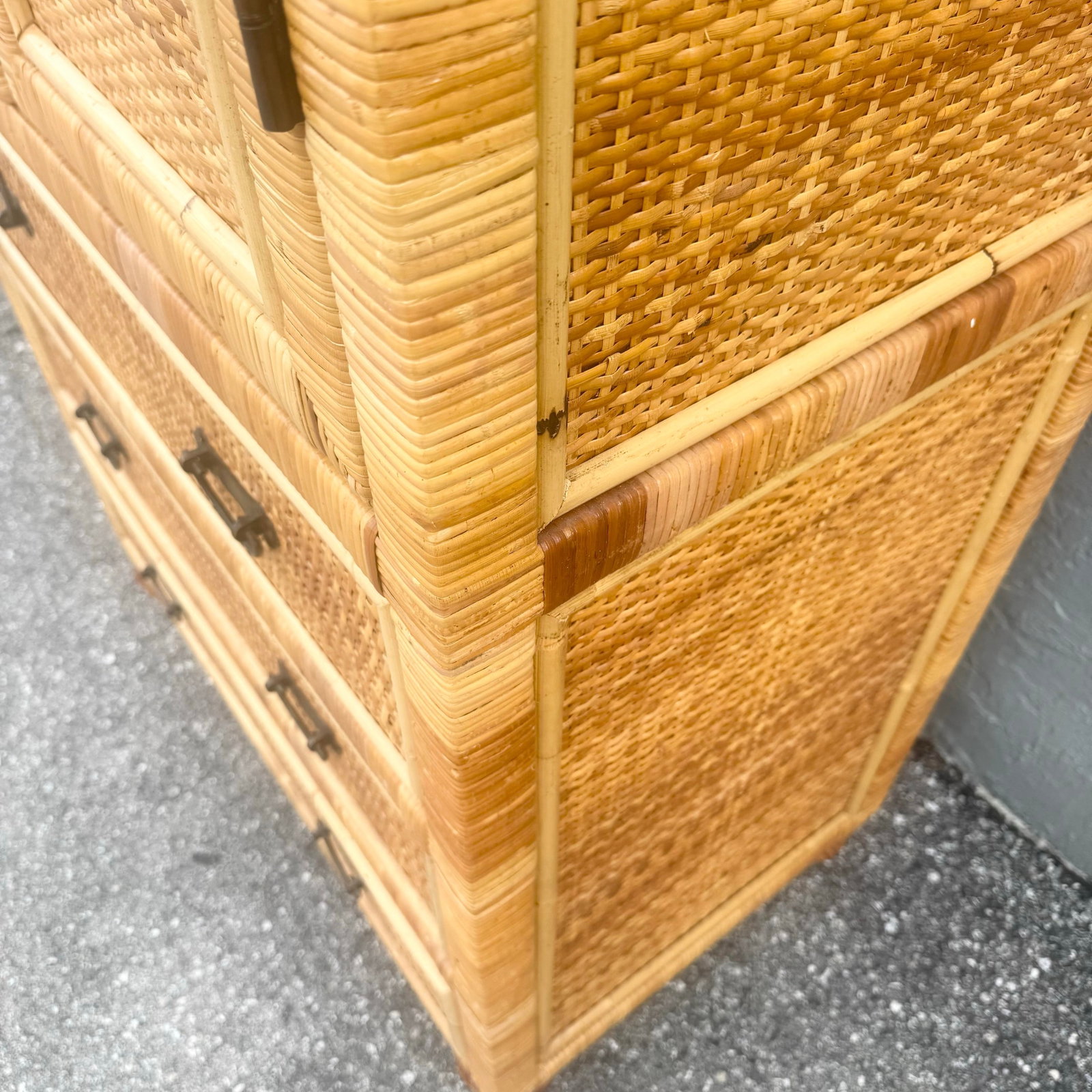 Boho Chic Wicker Wrapped Rattan Armoire - 6