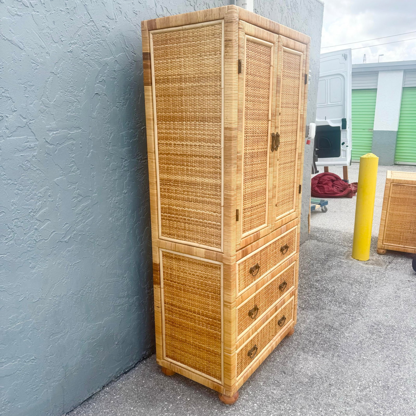 Boho Chic Wicker Wrapped Rattan Armoire - 7