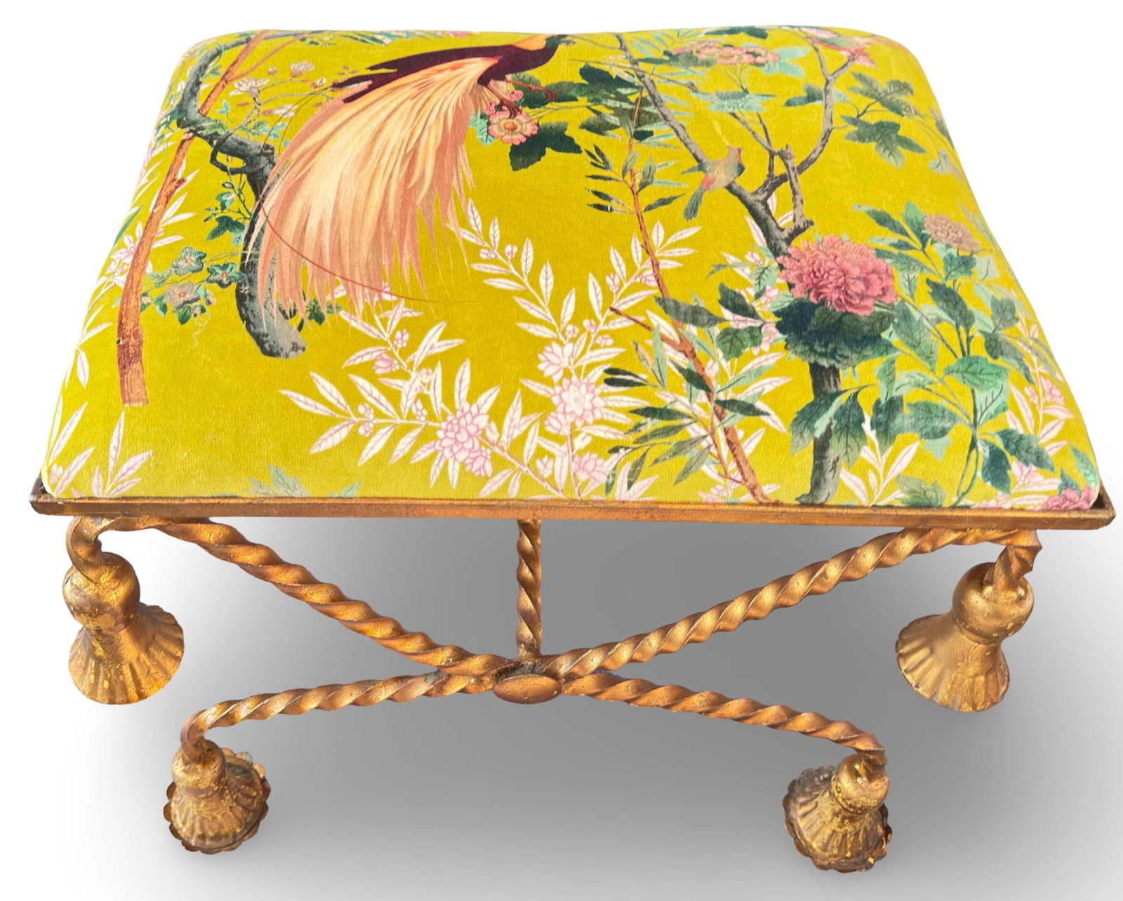 1950s Hollywood Regency Italian Gold Gilded Twisted Rope and Tassel Bench or Ottoman - 3