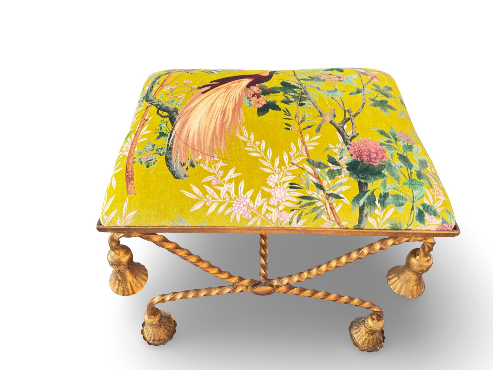 1950s Hollywood Regency Italian Gold Gilded Twisted Rope and Tassel Bench or Ottoman - 6