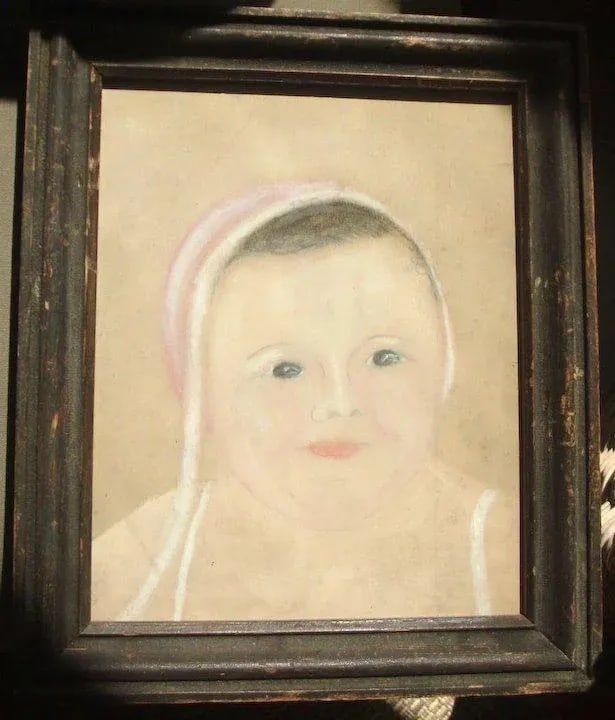 19th Century American Folk Art Young Child Pastel Drawing - 2