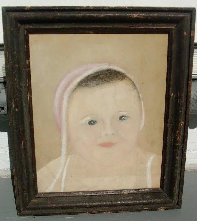 19th Century American Folk Art Young Child Pastel Drawing - 3