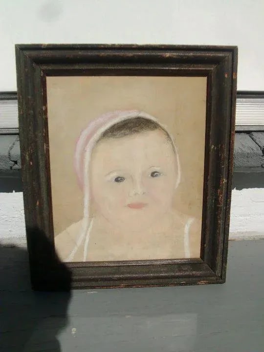 19th Century American Folk Art Young Child Pastel Drawing - 4