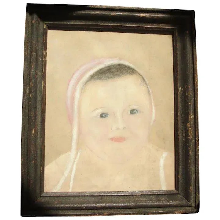 19th Century American Folk Art Young Child Pastel Drawing - 7