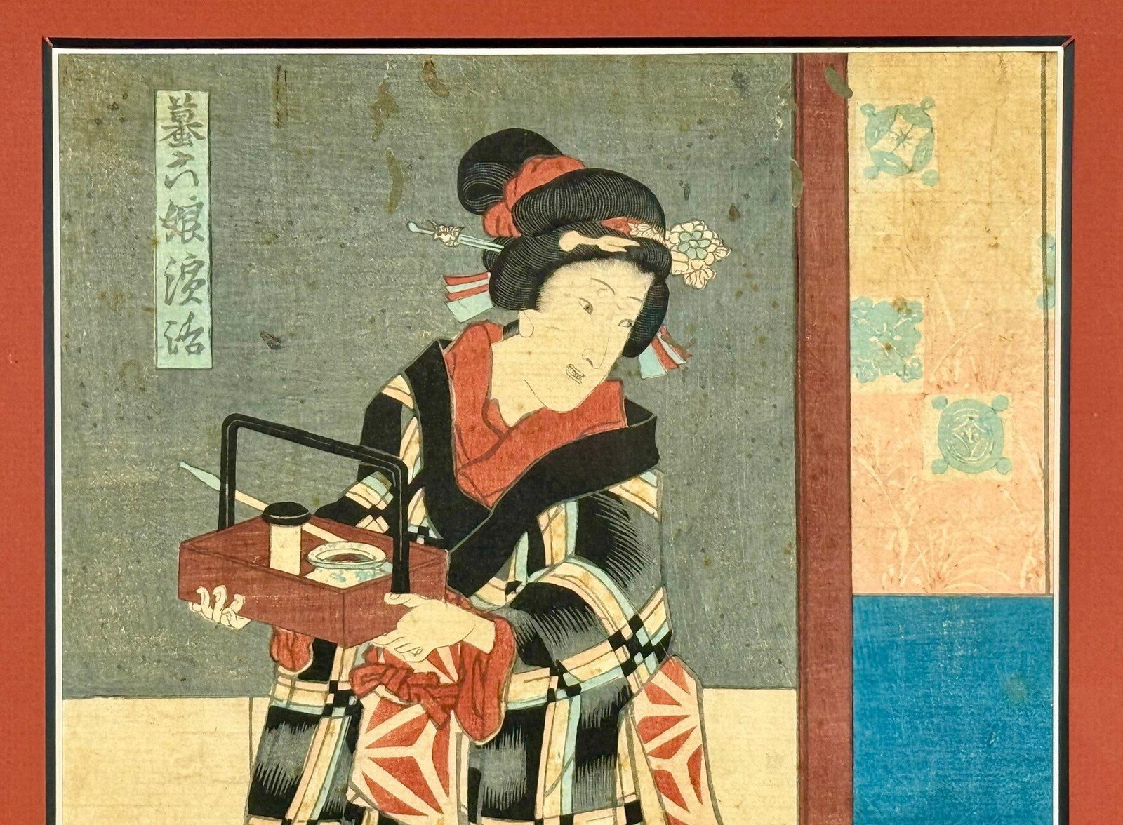 Rare Signed 19th C. Utagawa Kunisada Japanese Woodblock Print, Toyokuni III Ukiyo-E Art, Checkered K - 4