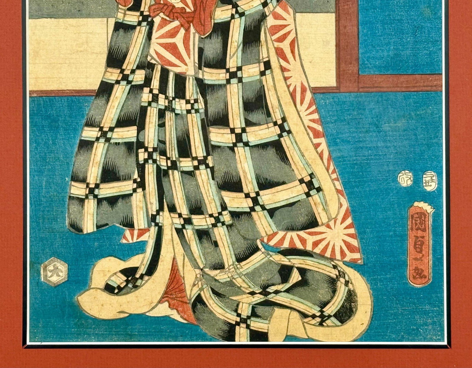 Rare Signed 19th C. Utagawa Kunisada Japanese Woodblock Print, Toyokuni III Ukiyo-E Art, Checkered K - 5