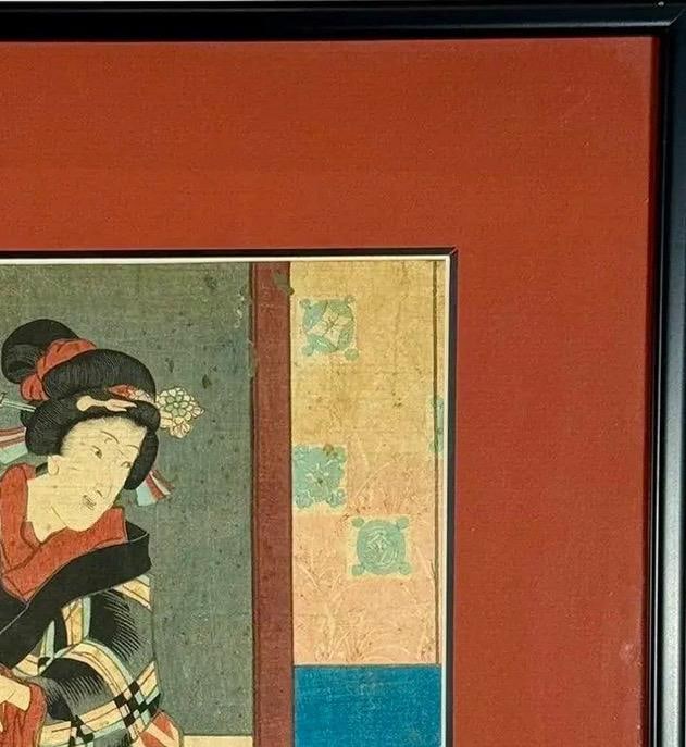 Rare Signed 19th C. Utagawa Kunisada Japanese Woodblock Print, Toyokuni III Ukiyo-E Art, Checkered K - 7