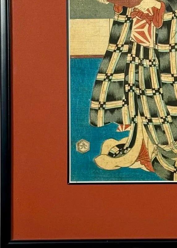Rare Signed 19th C. Utagawa Kunisada Japanese Woodblock Print, Toyokuni III Ukiyo-E Art, Checkered K - 8