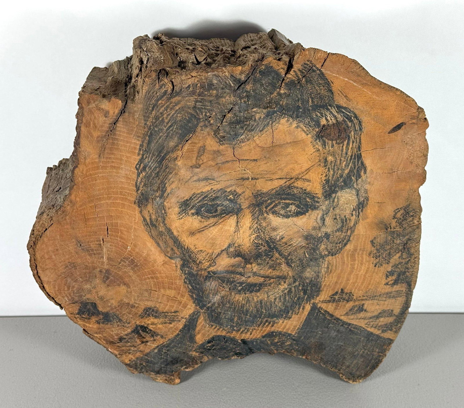 Rare 19th-Century Folk Art Abraham Lincoln Portrait on Old-Growth Wood Slab With Klondike Gold Rush - 3