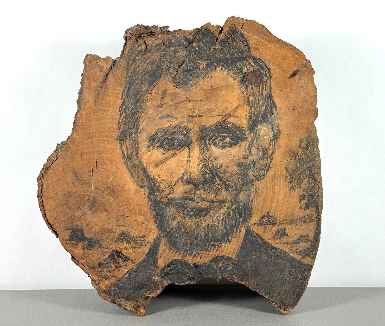 Rare 19th-Century Folk Art Abraham Lincoln Portrait on Old-Growth Wood Slab With Klondike Gold Rush - 4